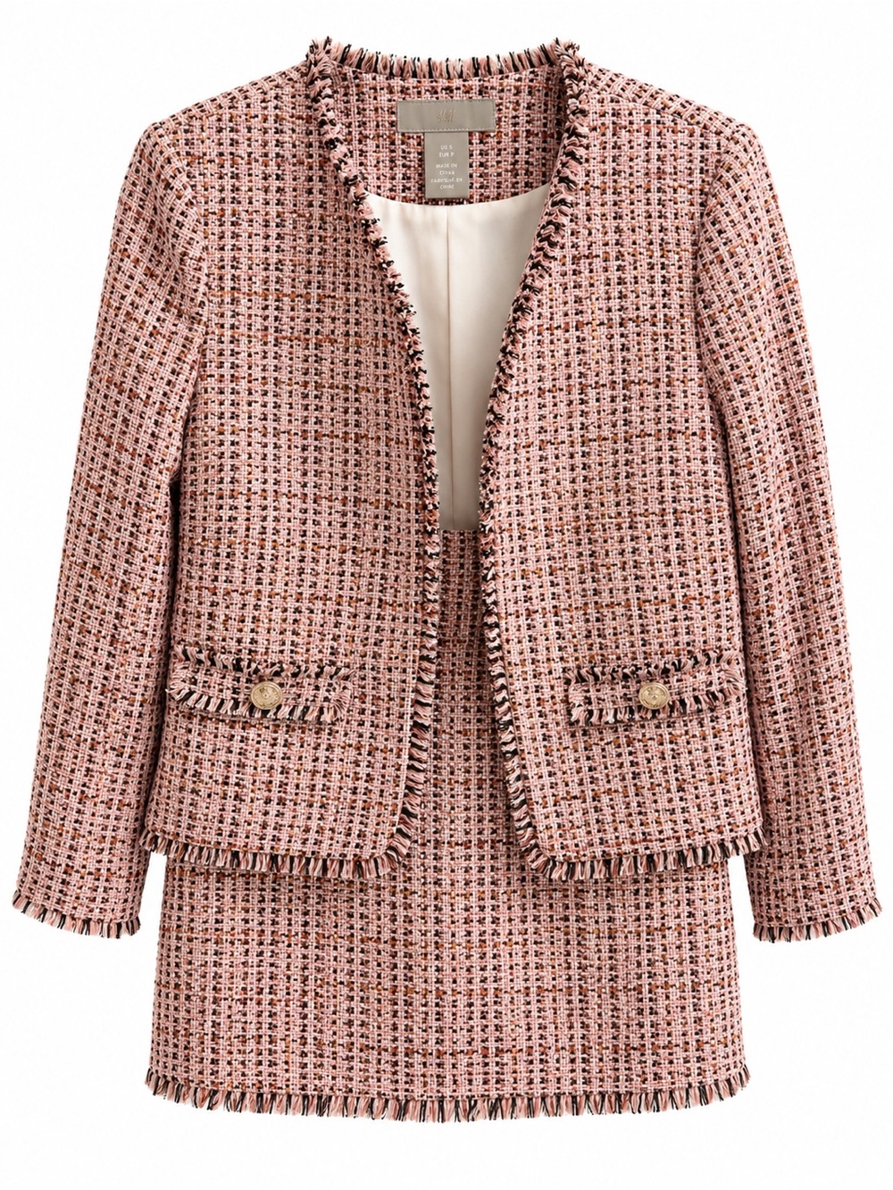 H&M Pink Tweed Bouclé Blazer & Mini Skirt Set NWT
